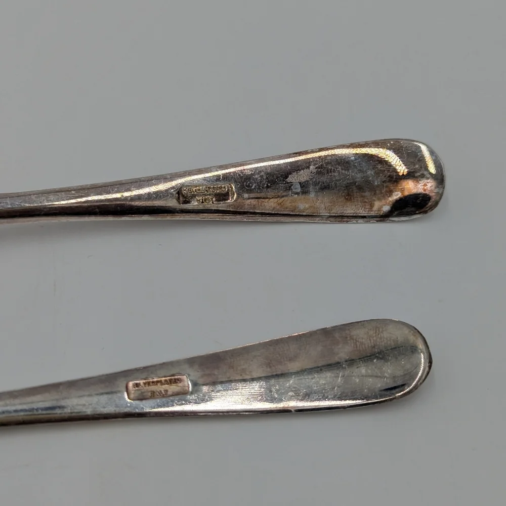 Vintage Made In Italy Silver Plated Spoon & Fork Salad Serving Set Collectible